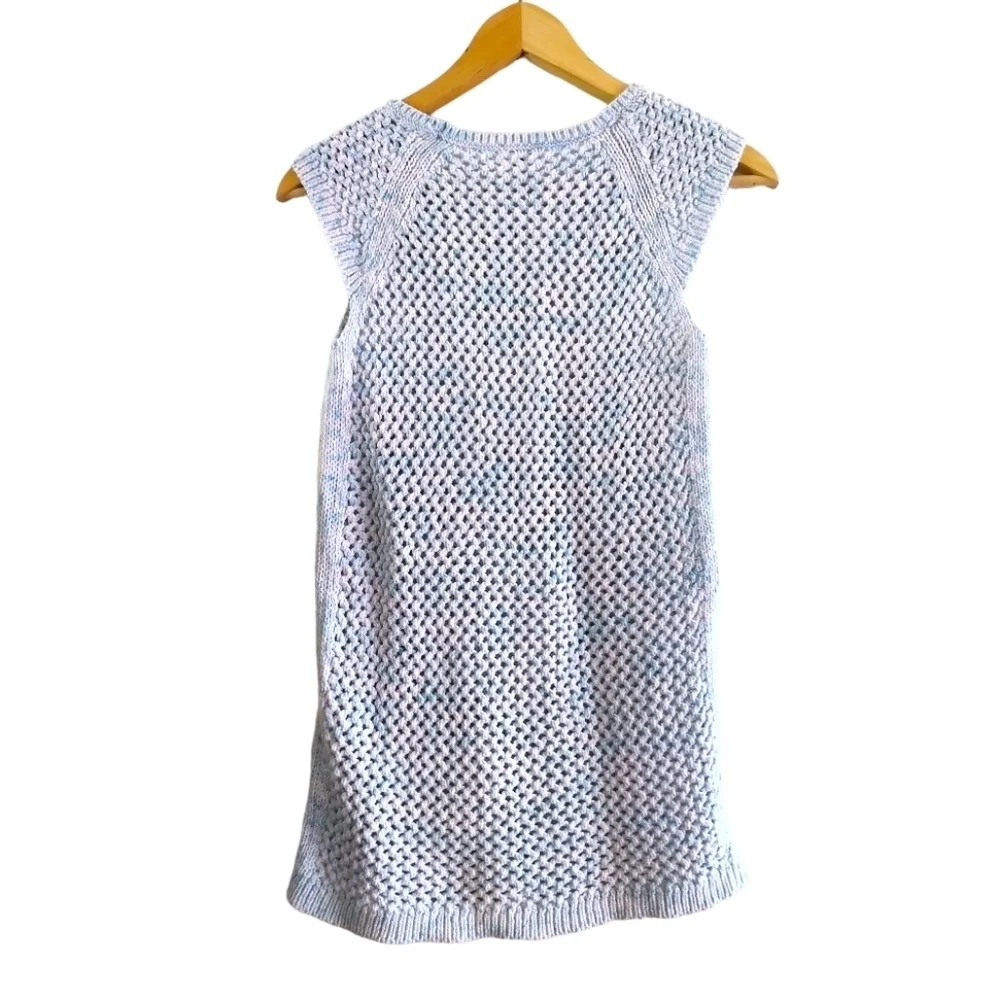 Y2K Talbots 100% Cotton Openwork Round-neck Crocheted Sweater Vest Blue& White - Picture 6 of 16
